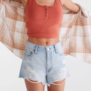 Aeropostale Light Blue High Rise Shorty Jean Shorts Distressed Sz 00